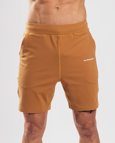 Alphalete 4-Way Stretch 8" Lyhyt Camel | 976OSAMQK
