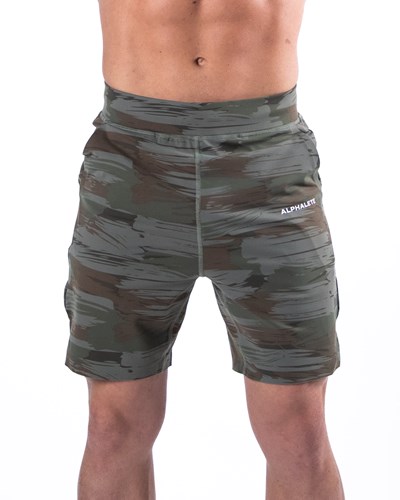 Alphalete 4-Way Stretch 8" Lyhyt Oliivinvihreä Camo | 768CSNLVA