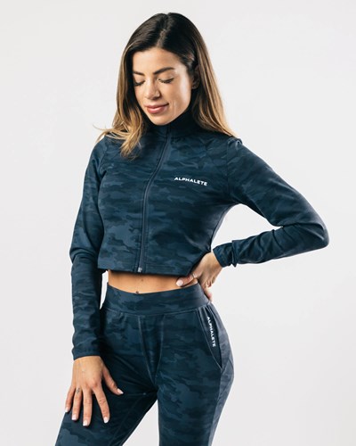 Alphalete 4-Way Stretch Track Jacket Tummanlaivastonsininen Camo | 586BEVFHY