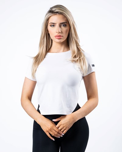 Alphalete Boatneck Cropped Premium Lyhyt Sleeve Valkoinen | 986VIECHK