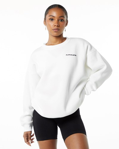 Alphalete Brushed Fleece Crewneck Villa Valkoinen | 063OKRFWX