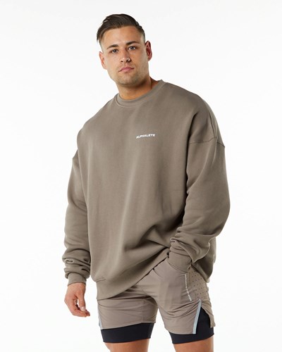 Alphalete Brushed Fleece Crewneck Villa Mocha | 296SJUYXA