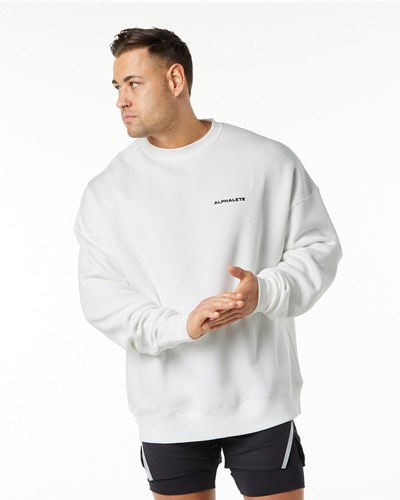 Alphalete Brushed Fleece Crewneck Villa Valkoinen | 326SMNZVB