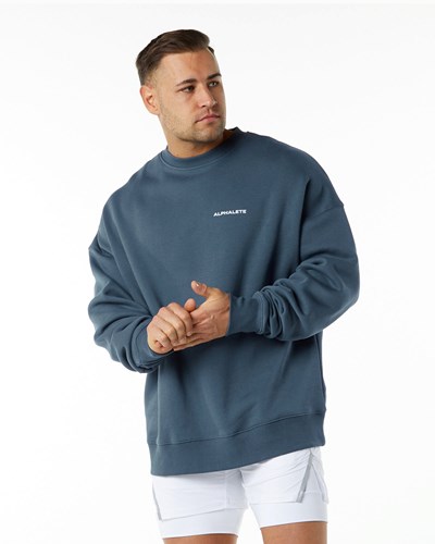 Alphalete Brushed Fleece Crewneck Villa Sininen | 409ZPHOVK