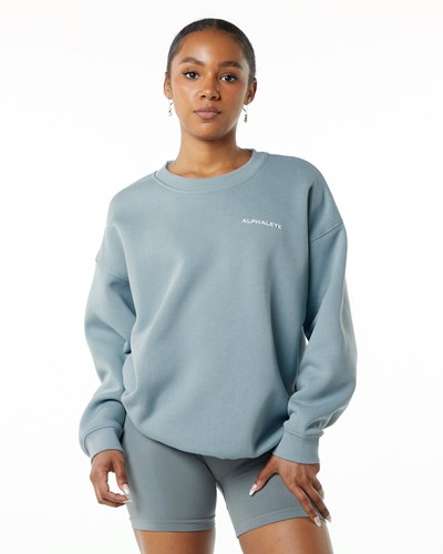 Alphalete Brushed Fleece Crewneck Villa Sininen | 947BRSZFY