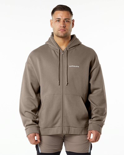 Alphalete Brushed Fleece Full-Zip Hoodie Mocha | 208VGTYDW