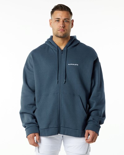 Alphalete Brushed Fleece Full-Zip Hoodie Sininen | 239MWKYLD