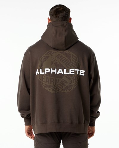 Alphalete Brushed Fleece Graafinen Hoodie Ruskea | 532EXHAWJ