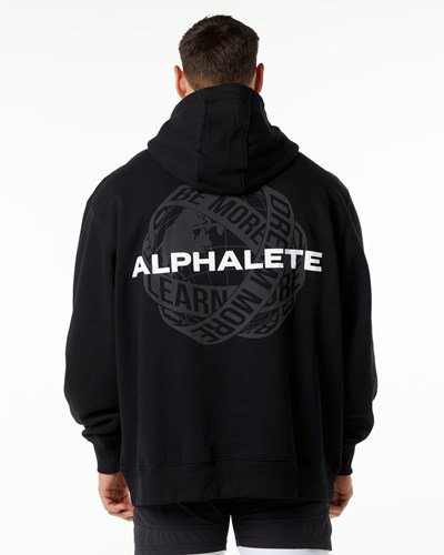Alphalete Brushed Fleece Graafinen Hoodie Mustat | 578RPMUVQ