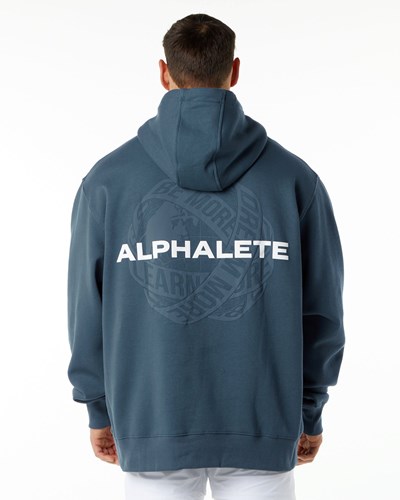 Alphalete Brushed Fleece Graafinen Hoodie Sininen | 638GDIHJO