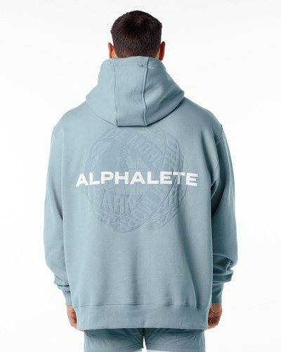 Alphalete Brushed Fleece Graafinen Hoodie Sininen | 730MFNRXT