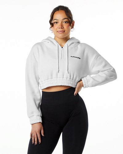 Alphalete Brushed Fleece Half-Zip Crop Hoodie Valkoinen | 509YCRSKB