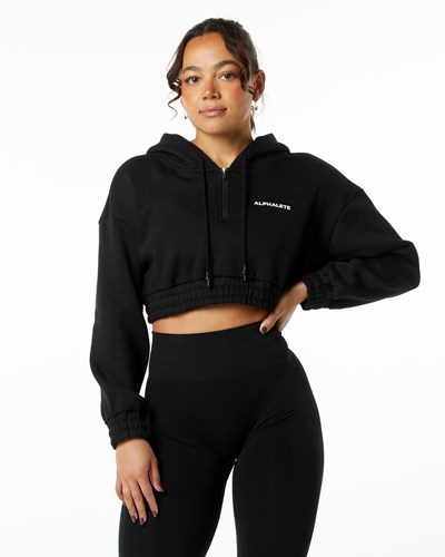 Alphalete Brushed Fleece Half-Zip Crop Hoodie Mustat | 648ZLMQWB