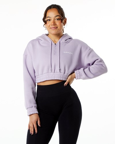 Alphalete Brushed Fleece Half-Zip Crop Hoodie Misty Lilac | 956CPVBSZ