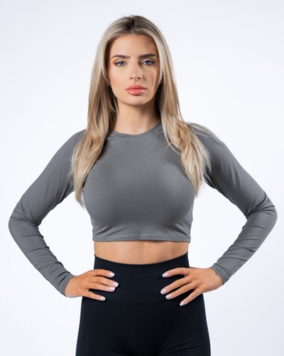 Alphalete Cropped Premium Long Sleeve Harmaat | 178DOJIXA