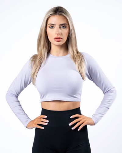 Alphalete Cropped Premium Long Sleeve Lilac Haze | 042HCEPLI