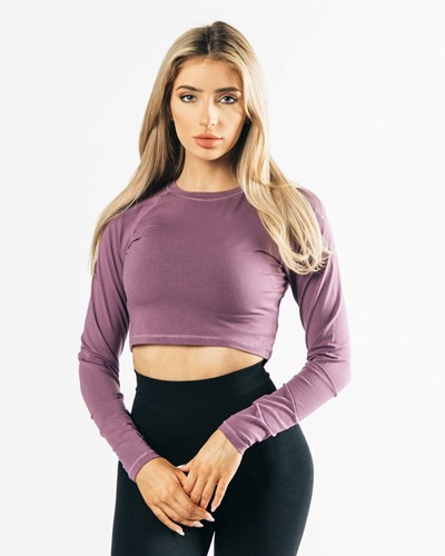 Alphalete Cropped Premium Long Sleeve Mustat | 083PMOQUT