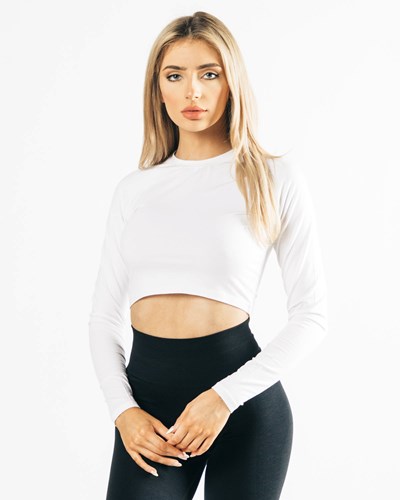 Alphalete Cropped Premium Long Sleeve Valkoinen | 469HQXNIL