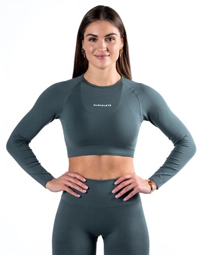 Alphalete Cropped Seamless Long Sleeve Charcoal | 317GILMPA
