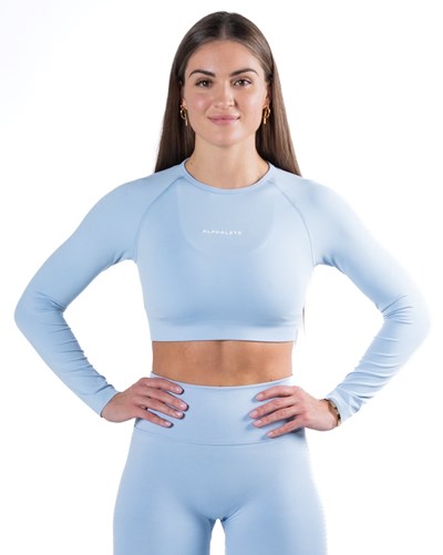 Alphalete Cropped Seamless Long Sleeve Sininen | 518TYBUJH