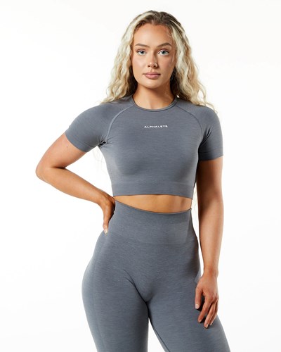 Alphalete Cropped Seamless Lyhyt Sleeve Titaani | 018JLBYIH