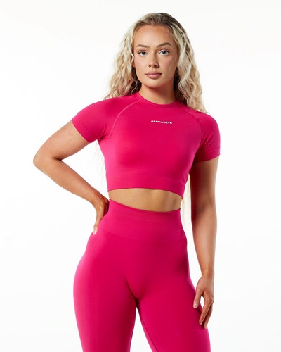 Alphalete Cropped Seamless Lyhyt Sleeve Pinkki | 379PNVYEC