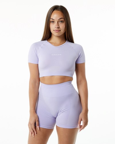 Alphalete Cropped Seamless Lyhyt Sleeve Misty Lilac | 519OXJQDZ