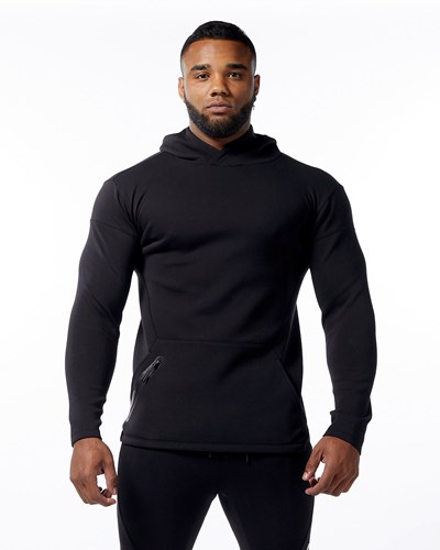 Alphalete Fitted Interlock Knit Hoodie Mustat | 352KIBSOU