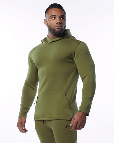 Alphalete Fitted Interlock Knit Hoodie Oliivinvihreä | 768ZWRGLV