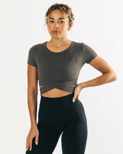 Alphalete Fitted Lyhyt Sleeve Tie Top Harmaat | 561HKSVJU