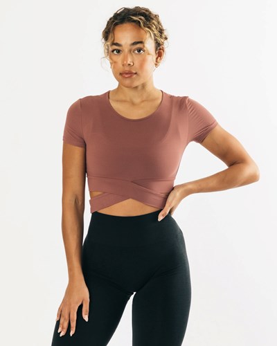 Alphalete Fitted Lyhyt Sleeve Tie Top Mauve | 985JYHCVO