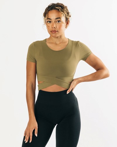 Alphalete Fitted Lyhyt Sleeve Tie Top Oliivinvihreä | 583SIYRMP