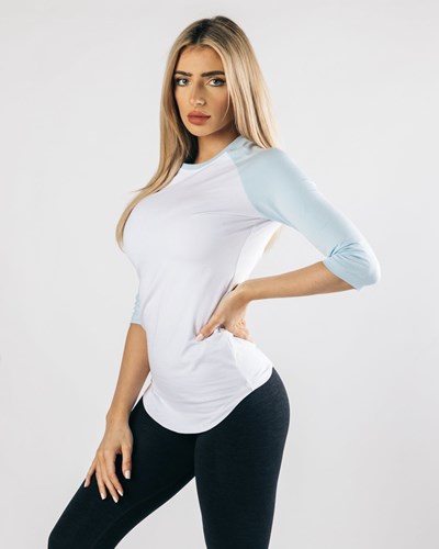 Alphalete Fitted Performance 3/4 Sleeve Valkoinen Sininen | 356HYNRDW