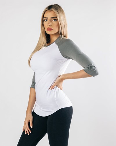 Alphalete Fitted Performance 3/4 Sleeve Valkoinen Harmaat | 571QJXBAF