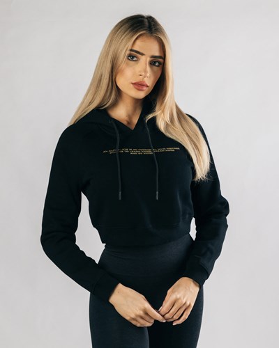 Alphalete Fitted Performance Crop Hoodie Mustat Kultaiset | 580OBTZPI