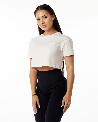 Alphalete Fitted Performance Lyhyt Sleeve Crop Blush | 372BQWVHI