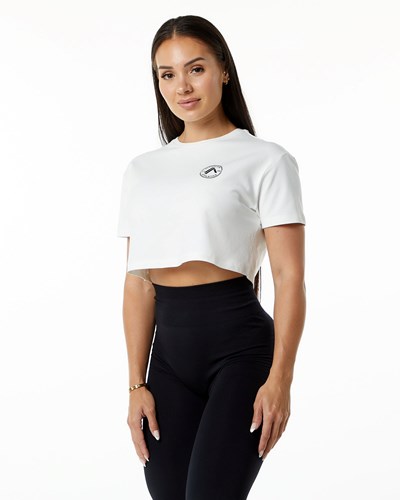 Alphalete Fitted Performance Lyhyt Sleeve Crop Valkoinen | 720ONDTPR