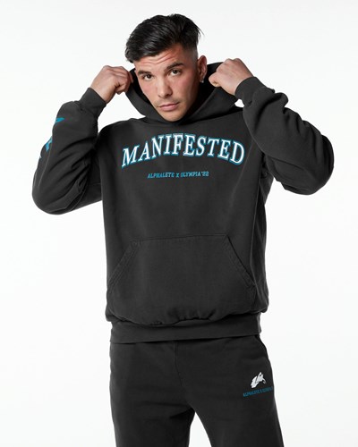 Alphalete Fleece Graafinen Hoodie Mustat | 846CKLBIM