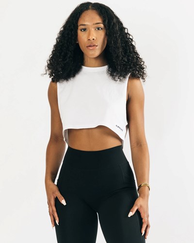 Alphalete Heavy Puuvilla Cropped Cutoff Valkoinen | 427KGNEPL