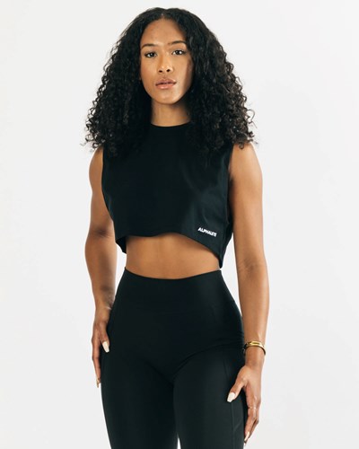 Alphalete Heavy Puuvilla Cropped Cutoff Mustat | 624LVFZNC