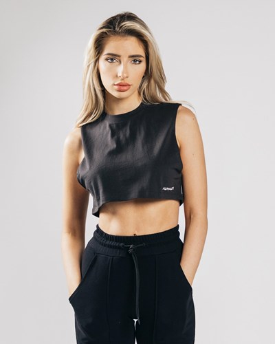 Alphalete Heavy Puuvilla Cropped Cutoff Mustat | 947NLEWRP