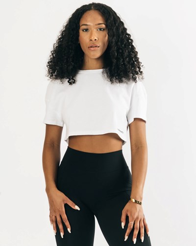 Alphalete Heavy Puuvilla Dropped Shoulder Crop Valkoinen | 490LGBVME