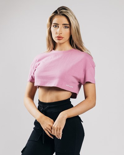 Alphalete Heavy Puuvilla Dropped Shoulder Crop Pinkki | 642PUGJBY