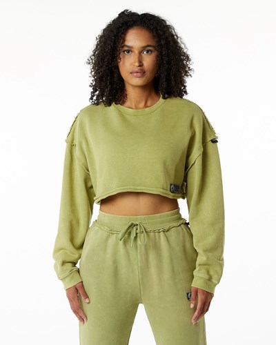 Alphalete Heavyweight Washed Terry Crop Pullover Vihreä | 098XSMZJP