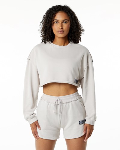 Alphalete Heavyweight Washed Terry Crop Pullover Moonstone | 460FCMNIP