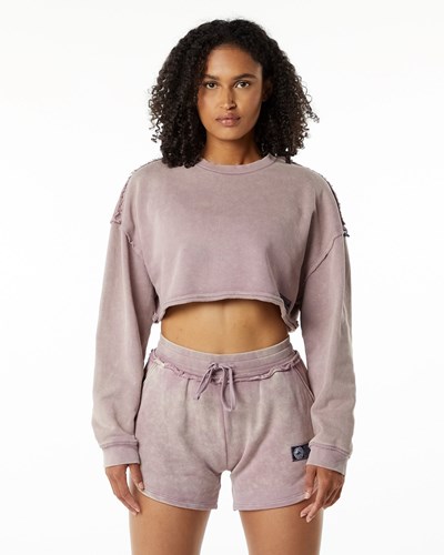 Alphalete Heavyweight Washed Terry Crop Pullover Pinkki | 508OKPQZH