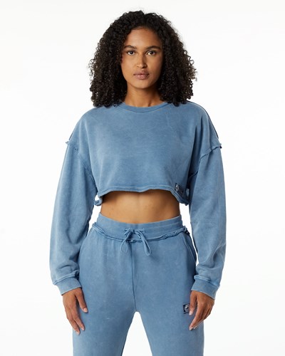 Alphalete Heavyweight Washed Terry Crop Pullover Sininen | 527MGVPHT