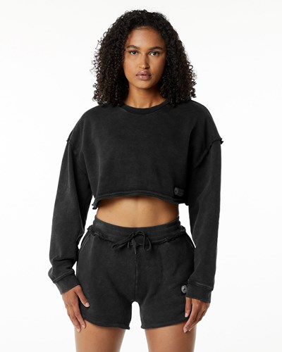 Alphalete Heavyweight Washed Terry Crop Pullover Onyx | 548BQHAYP