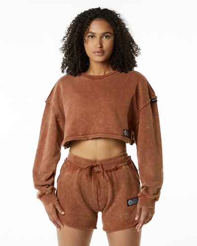 Alphalete Heavyweight Washed Terry Crop Pullover Bloodstone | 594NLBJAQ