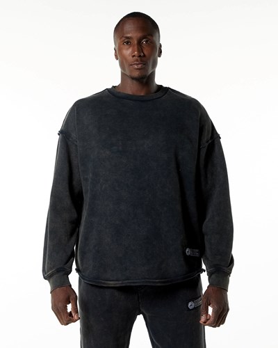 Alphalete Heavyweight Washed Terry Pullover Onyx | 085TWXPEZ